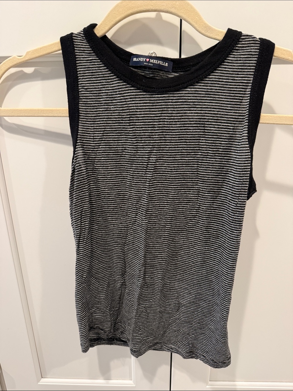 Brandy Melville Black & White Thin-Striped Ribbed Tank